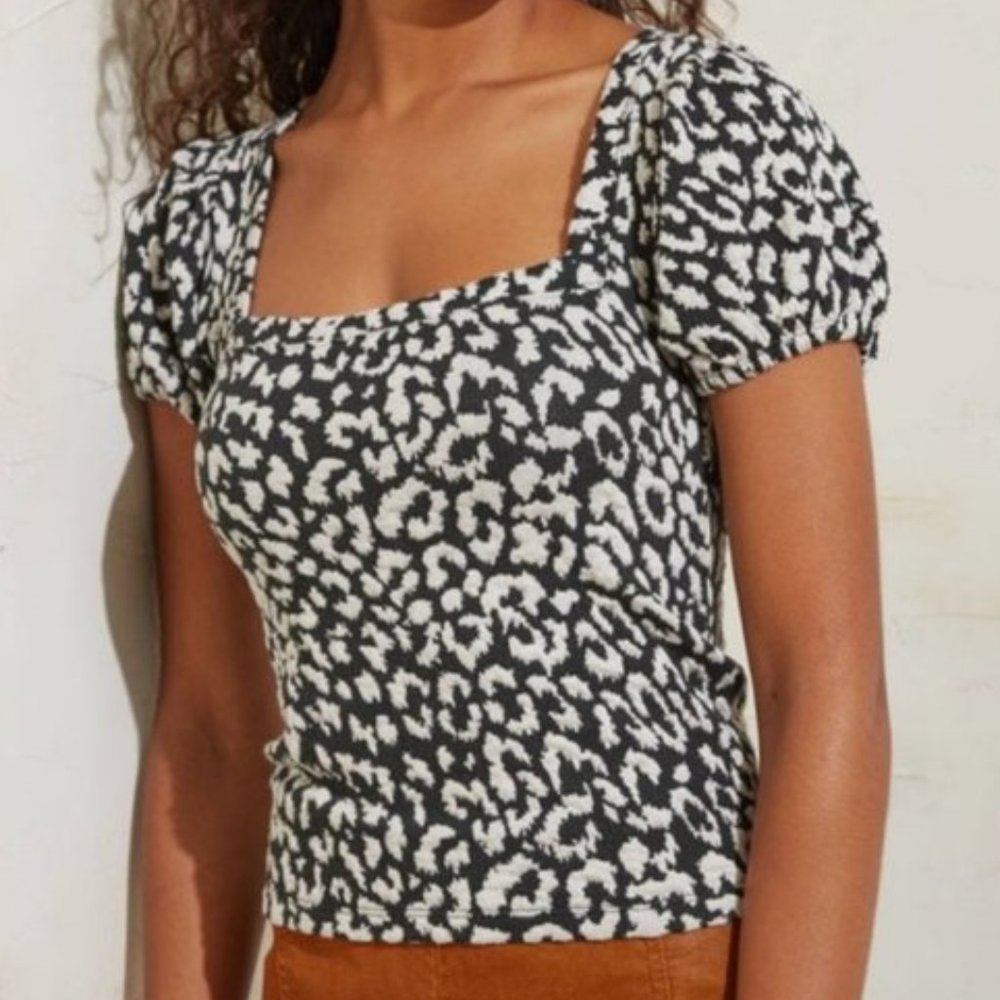 ✨Free People Black Leopard Square Neck Top
